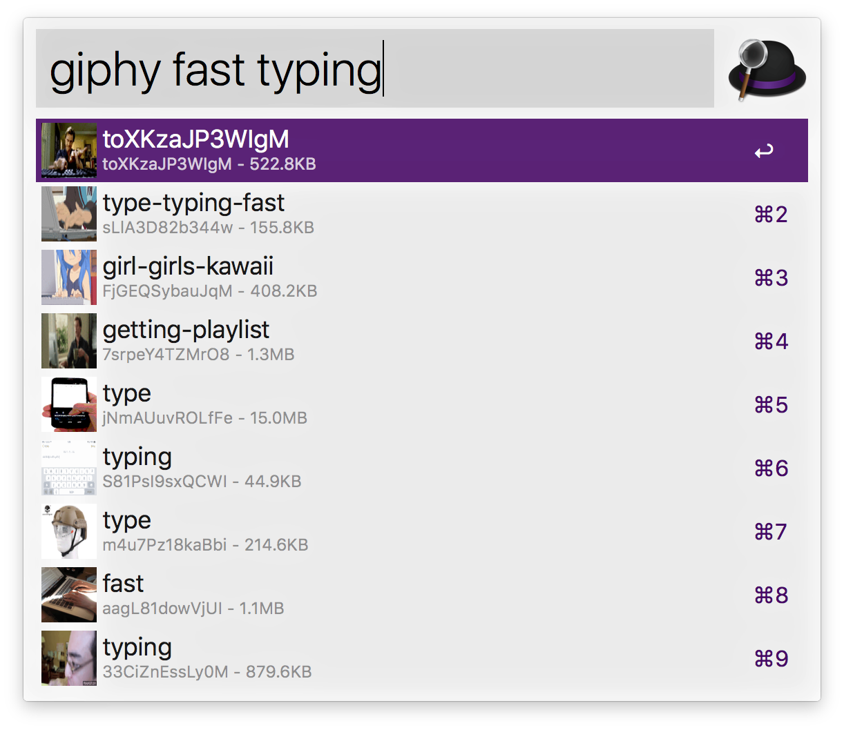Alfred Giphy Fast Typing
